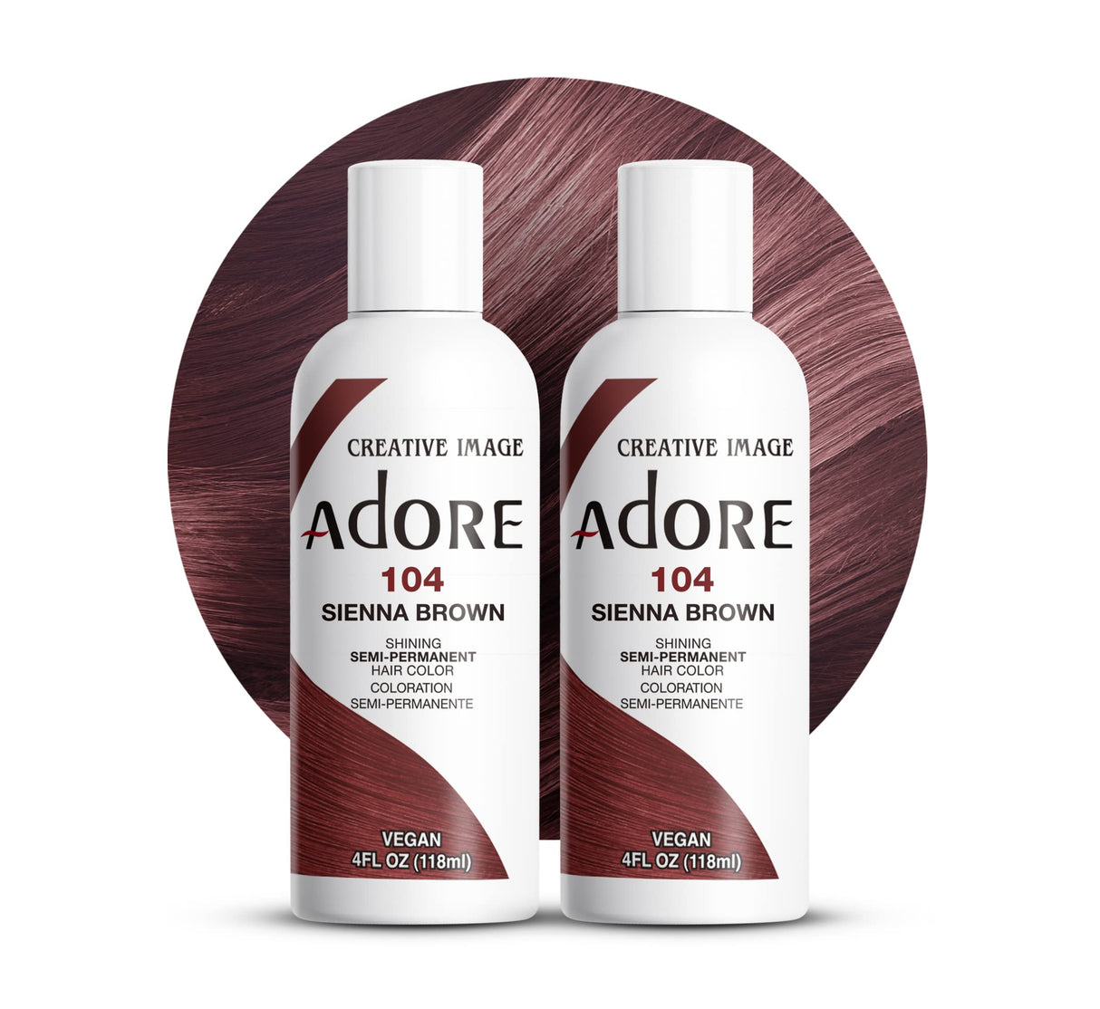 Adore Semi Permanent Hair Color - Vegan and Cruelty-Free Brown Hair Dye - 4 Fl Oz - 104 Sienna Brown (Pack of 2)