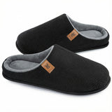 VeraCosy Mens Slippers Corduroy Memory Foam House Shoes Dark Black,11-12 US