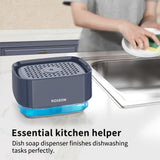 ROSEOK Dish Soap Dispenser with Sponge Holder, Countertop Soap Pump Dispenser for Sink Kitchen, Dish Cleaning, 17 Ounces, Navy Blue (Sponge Included)