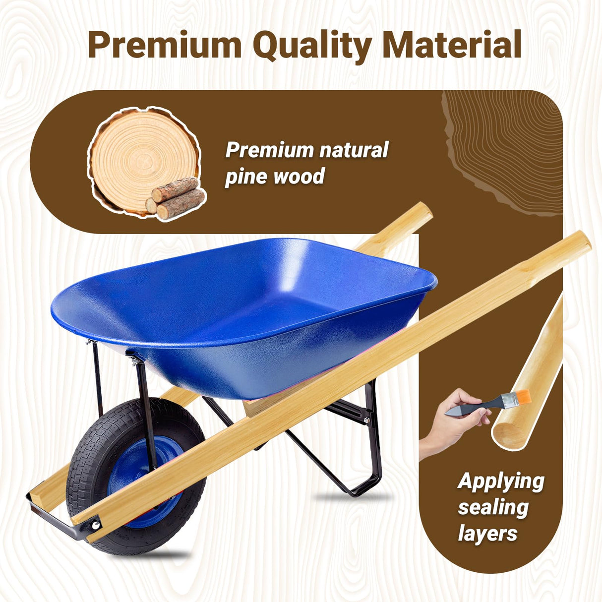 Wheelbarrow Handles Replacement Kit,59'' Wooden Wheel Barrow Parts