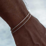 Silver Bracelets for Men, Stackable Fashion Cuban Snake Chain Set, 7 Inch