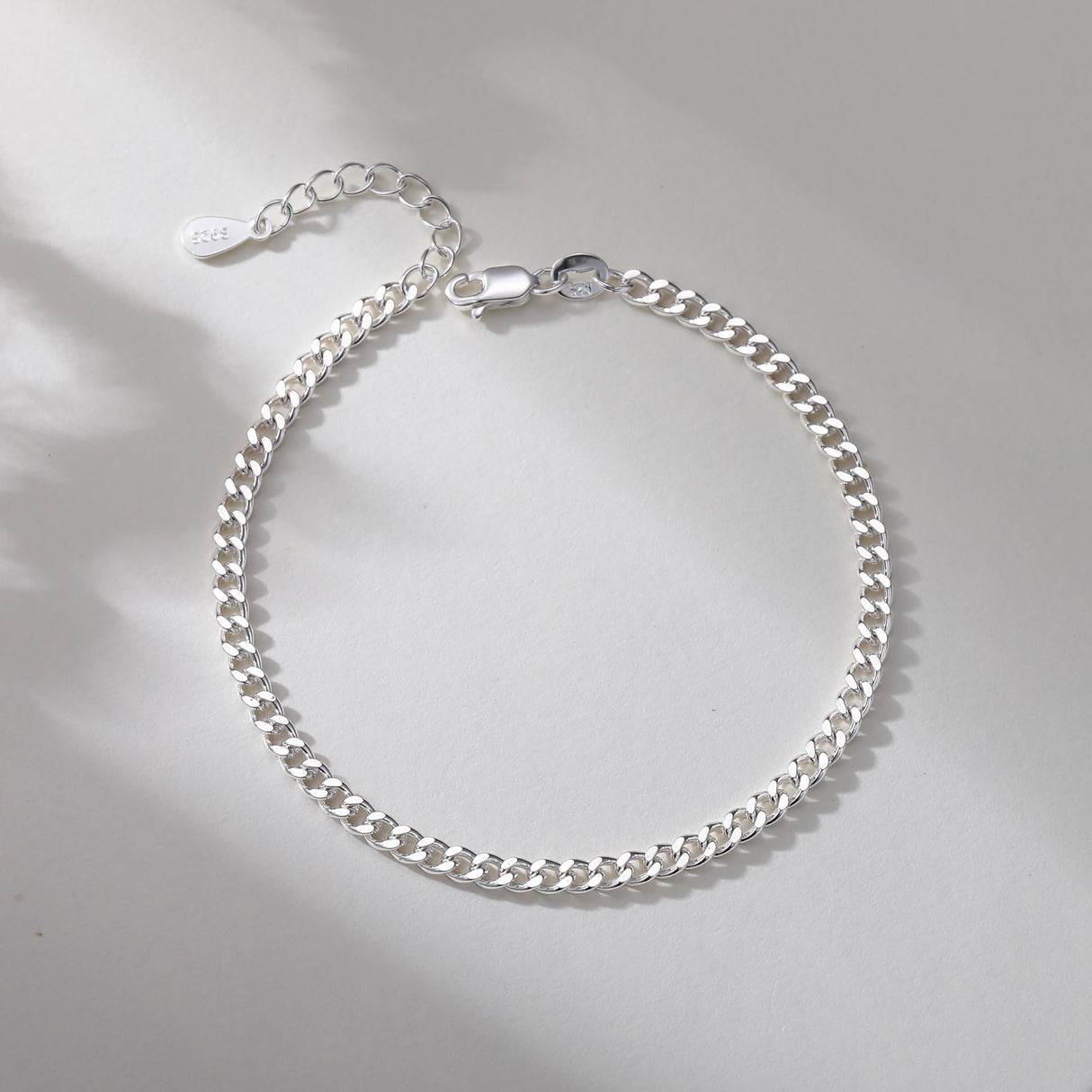 TOPCRED 925 Sterling Silver Chain Bracelet for Women - Diamond-Cut Cuban Link Chain 7 Inches
