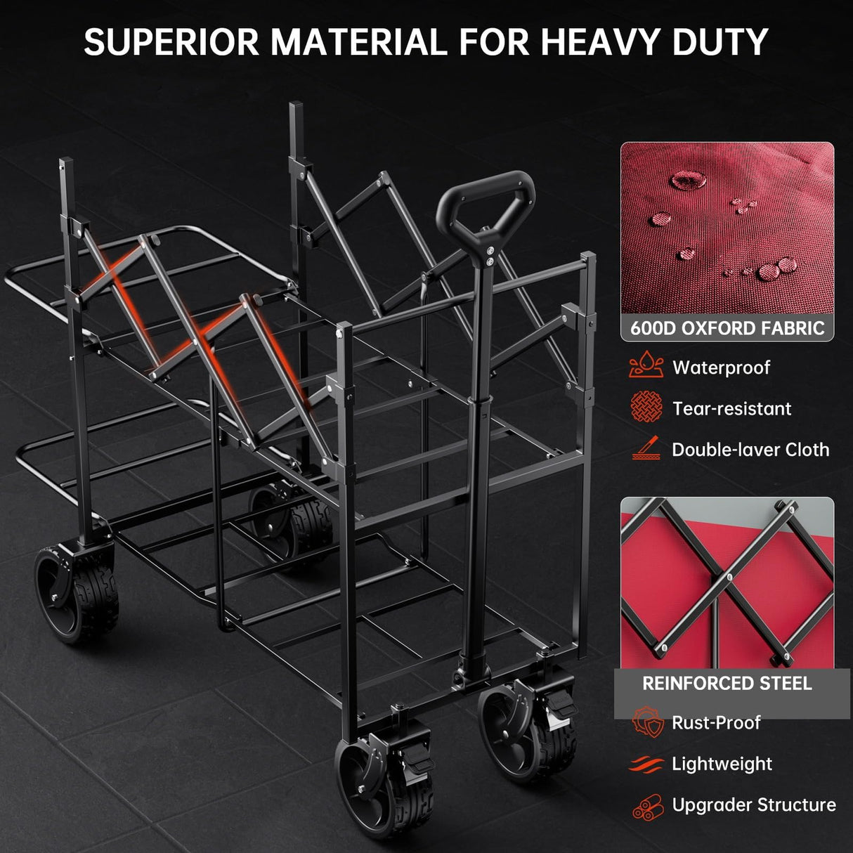 DUHKOI Double Decker Collapsible Wagon with Brakes,Compact with Tailgate