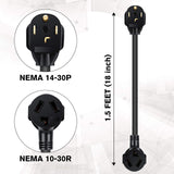 WELLUCK 1.5FT 3 Prong to 4 Prong Dryer Adapter, 3 to 4 Prong Dryer Plug Adapter, 4 Prone Dryer Outlet Adapter, 14-30P Male to 10-30R Female Receptacle for Old Clothes Dryer Converter, 30A, 250V