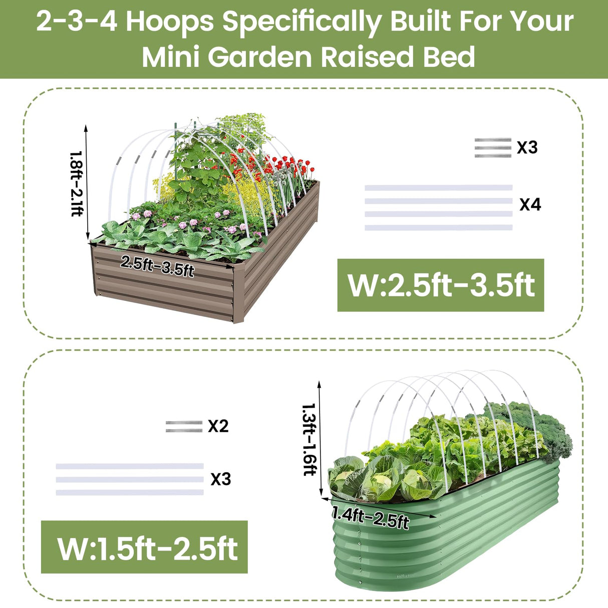 Sunwuk Greenhouse Hoops 20pcs, Garden Hoops for 1-3.5ft Wide Raised Bed, 5 Sets of 5.6ft Long Super Bendable Fiberglass Support Frame, Small Garden Tunnel for Row Cover (S Size)
