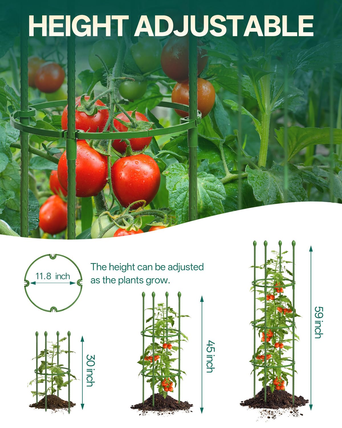 2 Pack Tomato Cage, Up to 59 Inch Adjustable Metal Tomato Cages for Garden