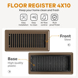 Floor Register 4x10, Floor Vent Covers, Heavy Duty Steel Walkable Floor Vents, for Sidewall and Floor, Brown 10 Pack