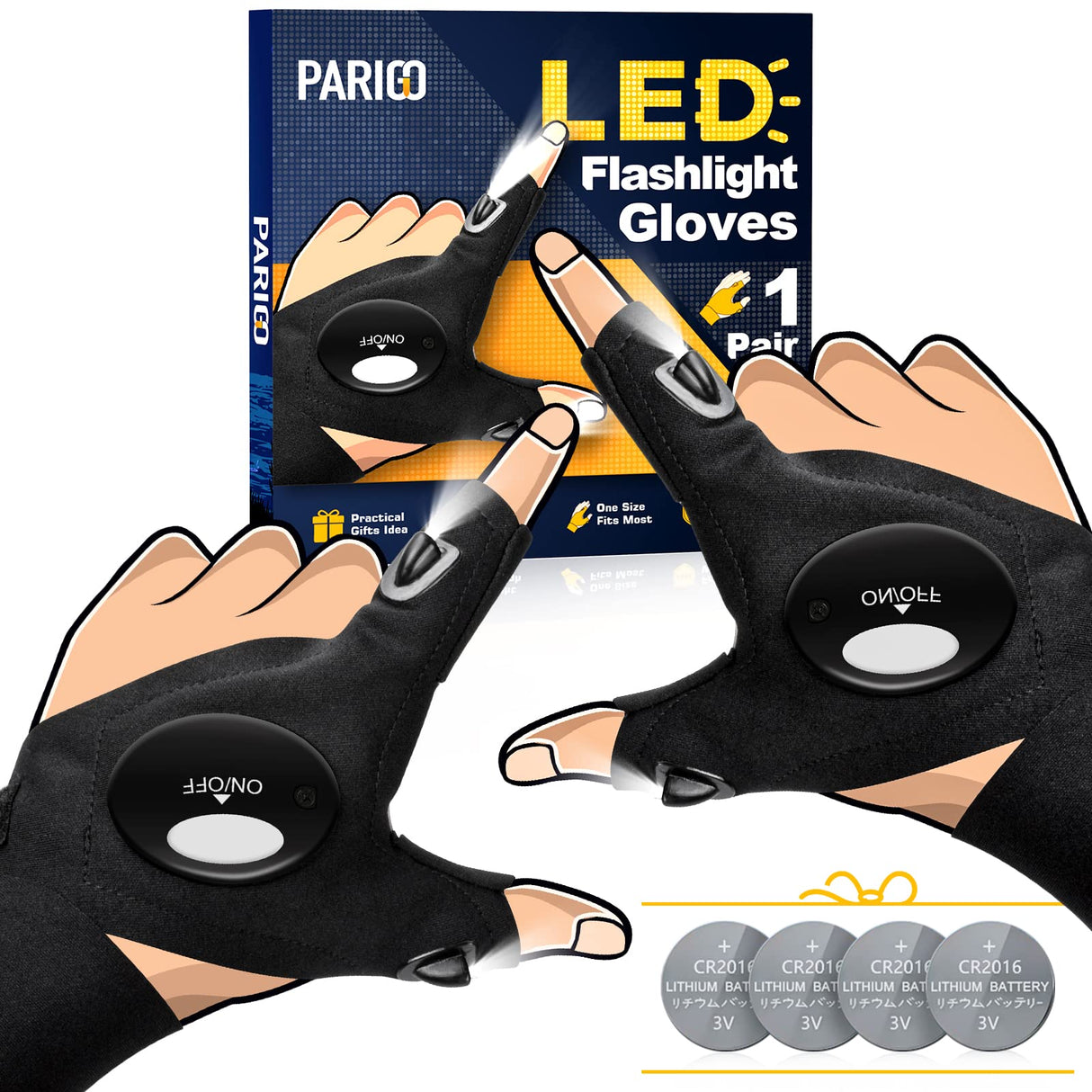 PARIGO LED Flashlight Gloves, Novelty Stocking Stuffers for Men, Christmas Gifts for Teens Boys Dad Husband Grandpa Him Men Who Have Everything, Cool Gadgets Tools for Car Repairing, Fishing, Camping