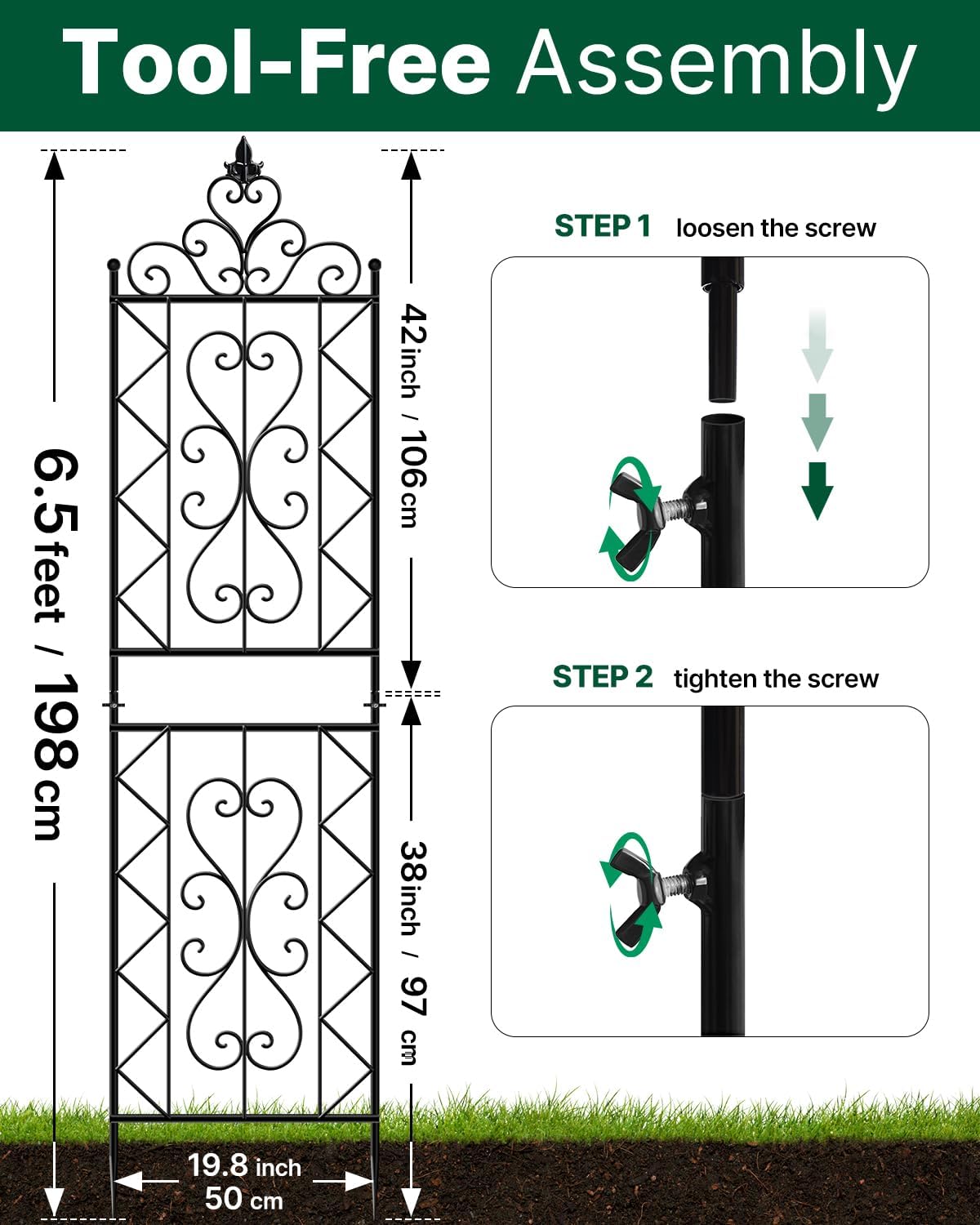 ARIFARO 78 inch Metal Garden Trellis for Climbing Plants, Pack of 2, Indoor/Outdoor Sturdy Decorative Plant Trellises for Potted Plants, House Plants, Climbing Vines, Floral Pattern