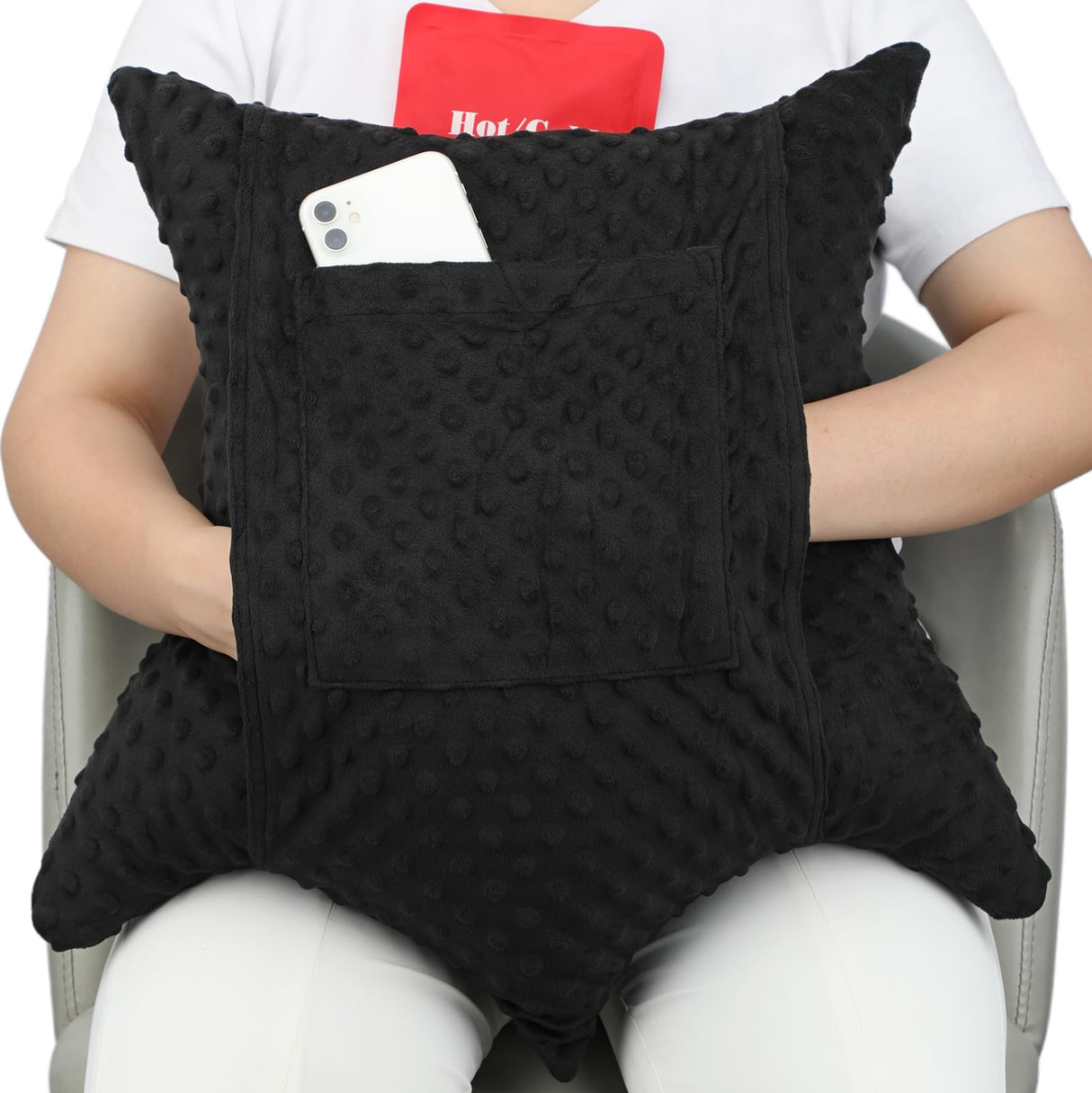 D. Cozy Star Shaped Hysterectomy Pillow with 2 Pockets for Abdominal Surgery Hysterectomy Recovery Must Haves Products Gifts Tummy Pillow with Hands Placement Pouch Minky Dot Black