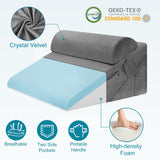 Domusensus Bed Wedge Pillow for Sleeping, 3Pcs Adjustable 9&12 Inch Fold Wedge Pillow for Sleeping,Back Pain Relief,Knee Support,Cooling Memory Foam Pillows for Acid Reflux,Snoring,Dark Grey