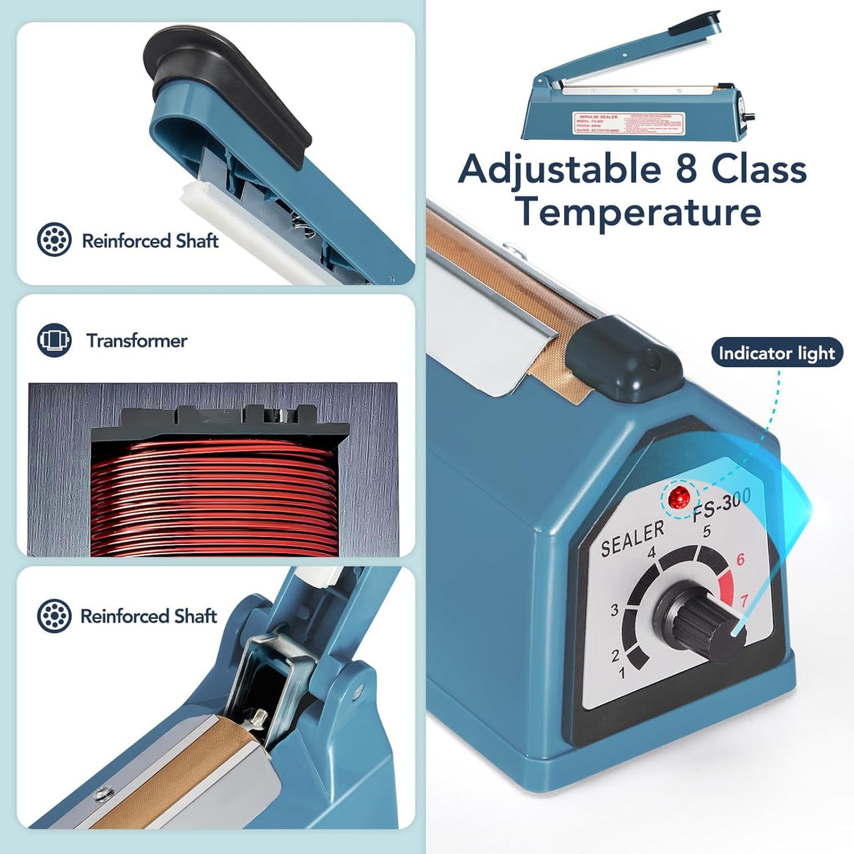 METRONIC 12 Inch Impulse Heat Sealer, Manual Bags Sealer Heat Sealing Machine Impulse, Sealer Machine for Plastic Bags PE PP Bags with Extra Replace Element Grip