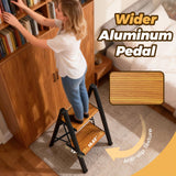 HBTower Step Ladder,Lightweight Aluminum Folding Step Stool with Anti-Slip Wide Pedal,330lbs Capacity Step Ladder for Household,Kitchen,Office - BlackWoodgrain
