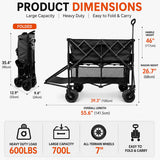 700L Large Capacity Double Decker Wagon Collapsible Wagon with Tailgate 55'' Extra Long, Foldable 600lbs Heavy Duty Beach Cart with All-Terrain Big Wheels,Utility Carts, Sports,Outdoor,Shoping Cart