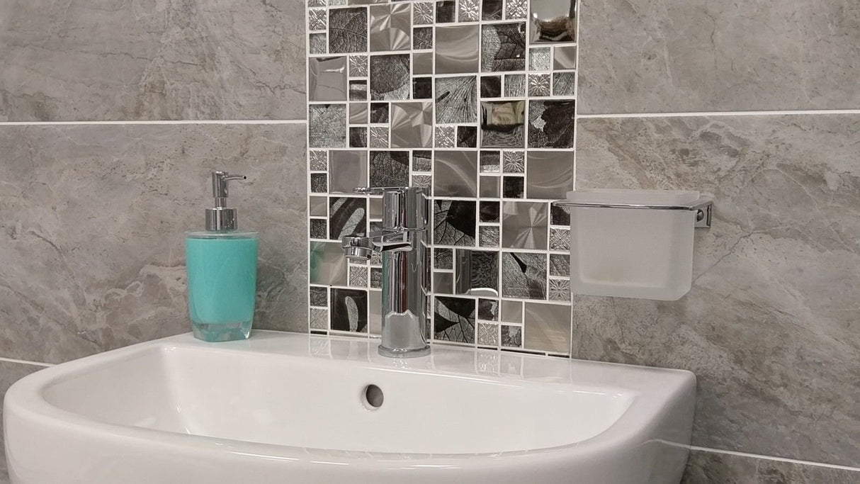 Glass Saturn-Mosaic Modular Silver Tile Jupiter Bathroom Kitchen 300x300mm