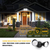 LUTEC 6222B 3500 Lumen 32 Watt 28 LED Dual-Head Floodlight Outdoor, Full Metal Design, Waterproof Exterior Security Wall Light 5000K for Patio, Garden, Yard-Black
