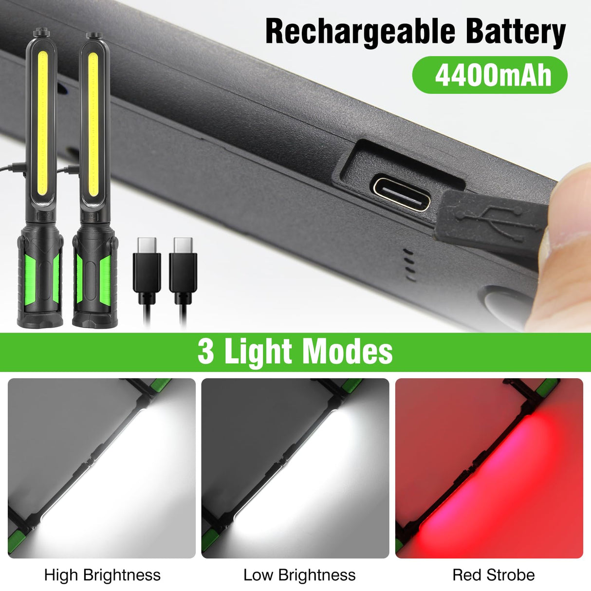 SYLSTAR Work Light for Mechanic, 2400LM LED, 4400mAh Rechargeable, Magnetic, Underhood Work Light with Hooks for Car Repairing/Inspection/Garage/Workshop/Emergency