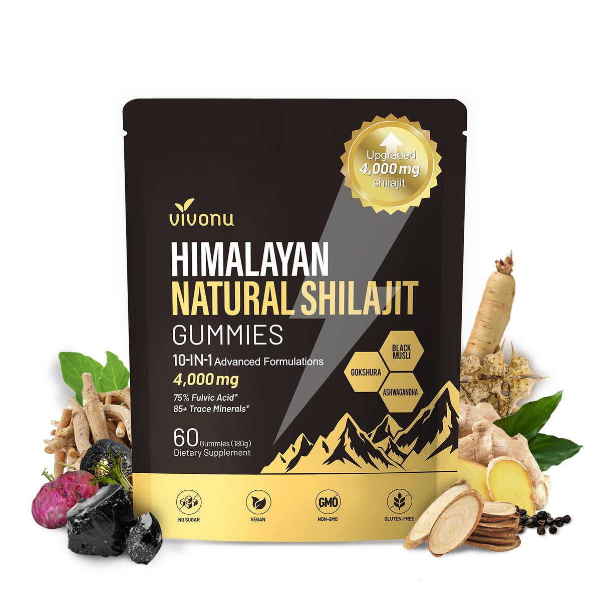 Formula with Pure Himalayan Shilajit, Ashwagandha, and 75% Fulvic Acid | Sugar-Free Vegan, 85+ Trace Minerals