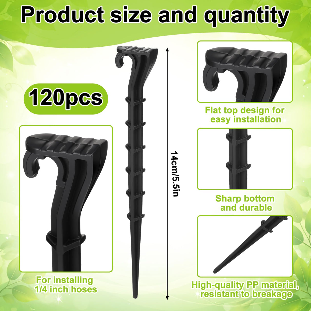 Glooglitter 120 Pack 1/4 Inch Irrigation Tubing Hold Down Plastic Anchor Stakes Drip Irrigation Support Stakes Ground Garden Hose for Garden Greenhouse Sprinkler Landscaping