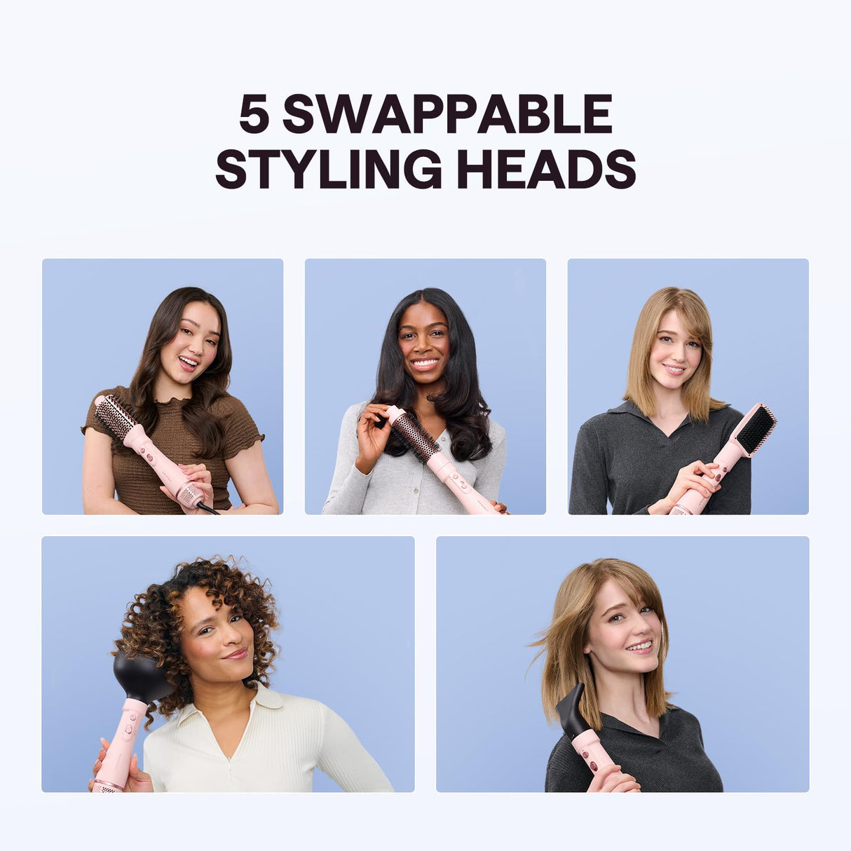 Blow Dryer Brush Set, Wavytalk Air Sculpt 5-in-1 Hot Air Brush Set | Multi Hair Styler for Salon Blowouts, Volumizing, and Straightening, Sleek Frizz-Free for Every Hair Type, Pink