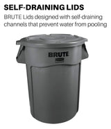 Rubbermaid Commercial Products BRUTE Heavy-Duty Round Trash/Garbage Lid, 55-Gallon, Gray, Compatible with Rubbermaid BRUTE 55-Gallon Can