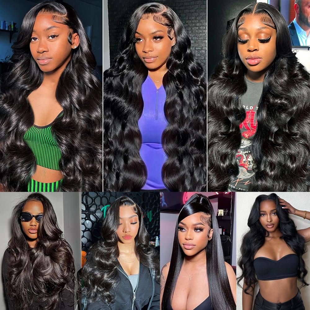 Fongly 13x6 Body Wave Lace Front Wigs Human Hair Pre Plucked 200% Density Glueless Wigs Human Hair 26 Inch HD Transparent Lace Frontal Wigs Human Hair Wigs for Black Women With Baby Hair