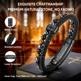 Fathers Day Cross Bracelet Gifts for Men Him - Triple Protection Healing Hematite Black Obsidian Tiger Eye Beaded Rosary Bracelets, Faith Religious Catholic Christian Communion Gift, Joshua 1:9