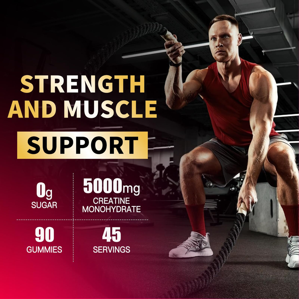 Happyummmm Creatine Monohydrate Gummies 5000mg for Men & Women, Chewables Creatine Monohydrate for Muscle Strength, Muscle Builder, Energy Boost, Pre-Workout Supplement(90 Count)-Strawberry.