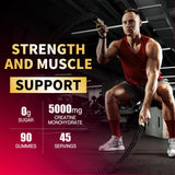 Happyummmm Creatine Monohydrate Gummies 5000mg for Men & Women, Chewables Creatine Monohydrate for Muscle Strength, Muscle Builder, Energy Boost, Pre-Workout Supplement(90 Count)-Strawberry.