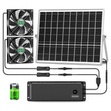 pqins Solar Fan with Battery, 25W Solar Powered Rechargeable Fan Outdoor Waterproof, 12800 mAh Battery Exhuast or Intake Fans, For Chicken Coop Greenhouse Dog Shed Ventilation Cooling