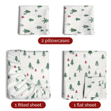 King Christmas Trees Sheet Set - Holiday Xmas Pattern Bedding Set - Deep Pockets - Snug Fit - 4 Piece - Wrinkle Free & Easy Care - Comfy Festive Winter - Holiday Sheets for Women, Men, Kids & Teens