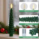 Boribim Christmas Decorations Indoor - 4 PCS Christmas Tree Candles with Remote and Timer - Flameless Christmas Taper Candles - Battery Perated Green LED Candlesticks for Christmas Home Decor