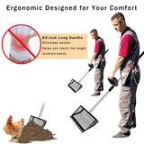 12" Metal Chicken Poop Scooper Rake for Sand with 24 to 68" Handle, Adjustable Chicken Poop Scooper for Poop,Wide 10”Poop Shovel Cleaning Tools, Heavy Duty Sifting Shovel (Black Max)