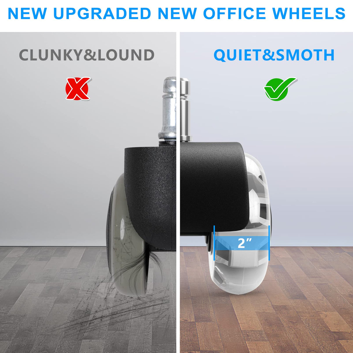 Office Chair Caster Wheels (Set of 5),Heavy-Duty Chair Wheels Support 2200lbs,Mute Rubber Chair Casters for Hardwood Floors and Carpet,2 Inch Universal Fit (Black)