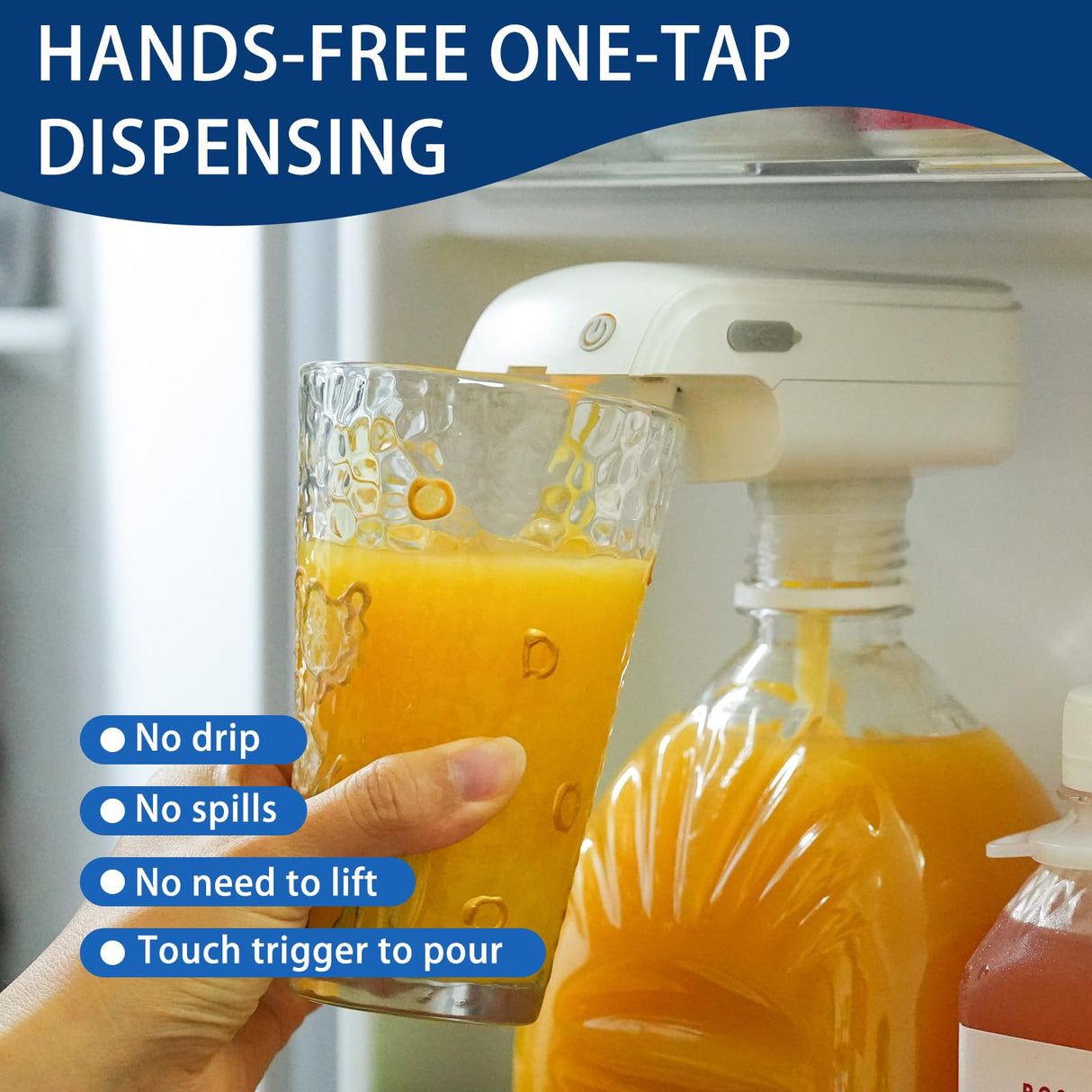 Automatic Drink Dispenser Hands-Free Beverage Milk Dispenser for Fridge Gallon USB Rechargeable Spill-Proof Design for Home Kitchen Parties
