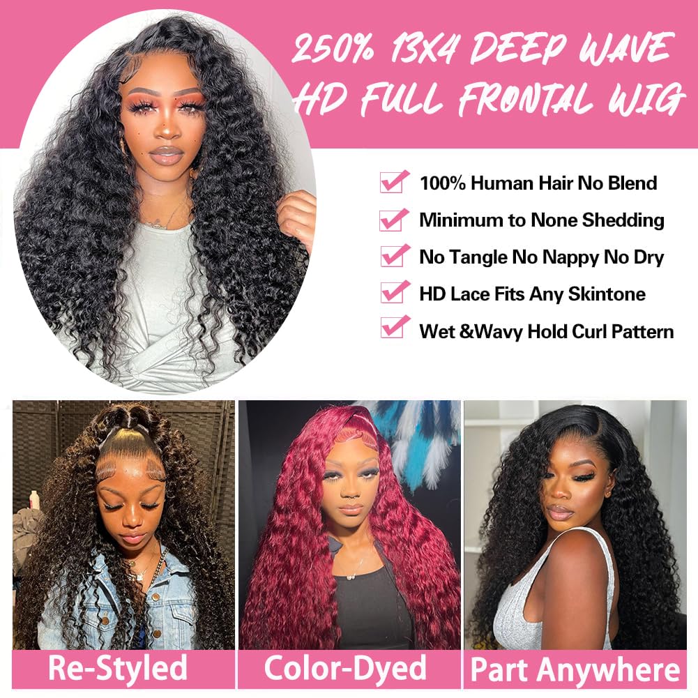 Armodeo 250 Density Hd Lace Front Wigs Human Hair 30 Inch 100% Human Hair Deep Wave Lace Front Wigs Curly Wig Wet And Wavy Pre Plucked Frontal Wigs