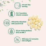 Micro Ingredients Vitamin D3 2,000 IU + K2 MK-7 50 mcg, 300 Softgels | Virgin Coconut Oil | 2-in-1 Bone, Immune & Heart Support | Easy to Swallow, Non-GMO