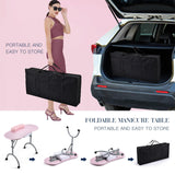 Joligrace Professional Foldable & Portable Manicure Table Nail Technician Desk Workstation 4 Lockable Wheels with Drawer Client Wrist Pad Free Carrying Bag Travel Nail Tech Spa Beauty Table Pink