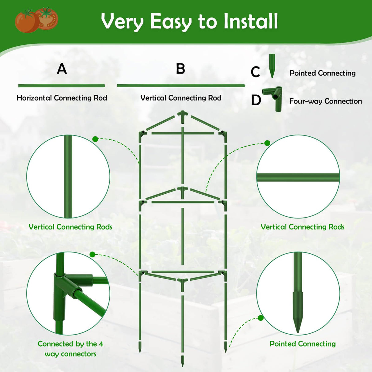 Tetutor 3 Pack Tomato Cages for Garden with Tomato Netting