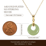 keenove 925 Silver Real Jade Necklace, Green Circle Pendant 14k Gold Plated