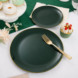 PULOTE 100PCS Green Plastic Plates - Green Disposable Plates With Gold Rim - Include 50 Pieces Dinner 10.25inch,50 Pieces Dessert 7.5inch for Party&Christmas