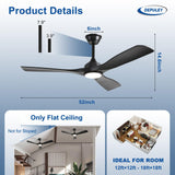 Depuley 52-Inch Ceiling Fan with Light: Black 3 Blade Outdoor Fans for Patios - Dimmable Indoor Fan with Remote Control Living Room Fandelier Ceiling Fans Ultra Quiet DC Motor Reversible 6 Speed Timer