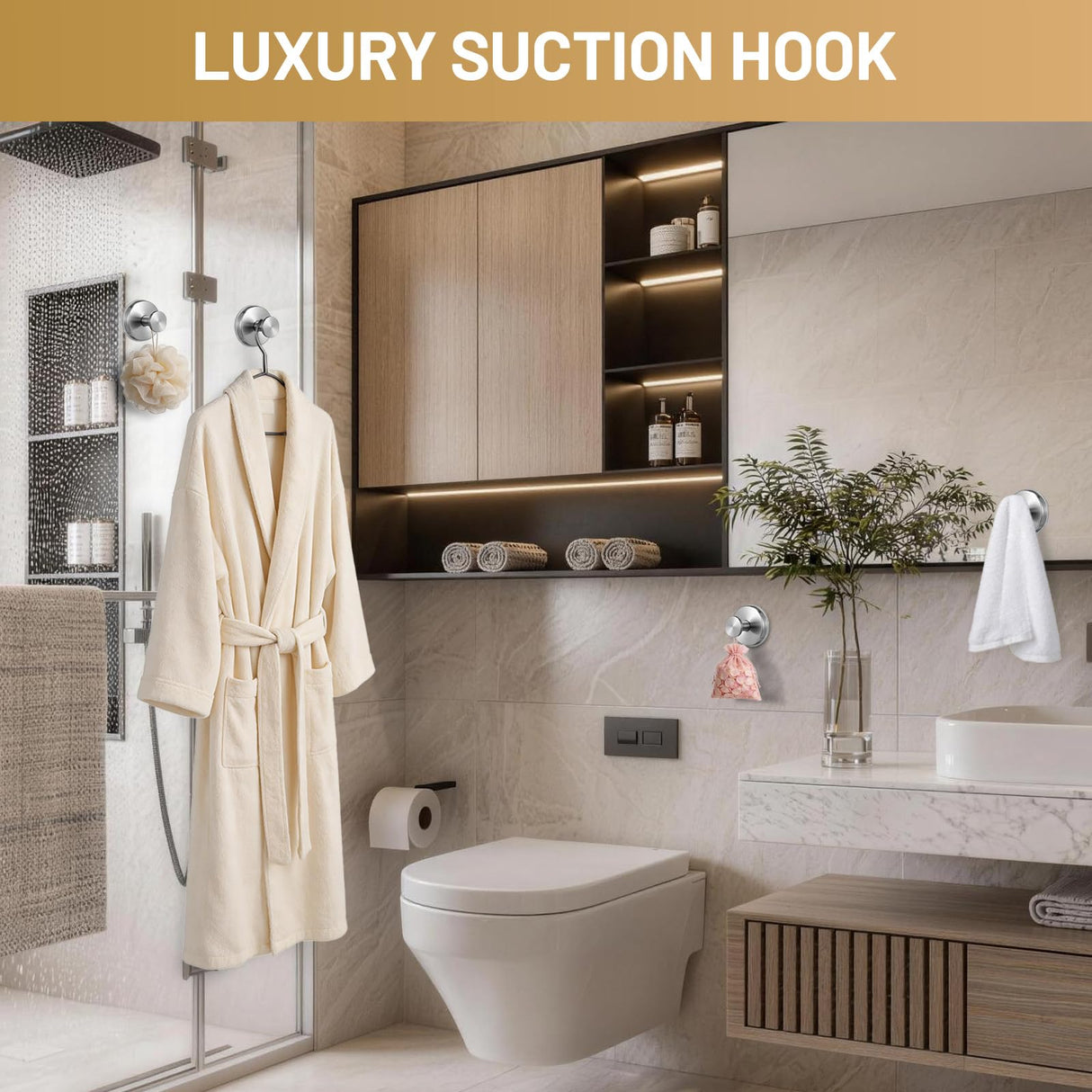 Fenas Large Suction Cup Hooks, Heavy Duty 15lb Holds Towel & Robe, No-Drill Shower Bathroom Hooks for Tile Wall Glass Mirror, Mounts on Smooth Non-Porous Surfaces (2 Pack, Brushed Nickel)