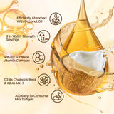 Vitamin D3 K2 10000 IU with MK7-300 Virgin Coconut Oil Softgels, 2 in 1 Vitamins D & K Complex | Vitamina D3 con K2 | Supports Calcium Absorption, Bone, Immune, & Heart Health – Easy to Swallow