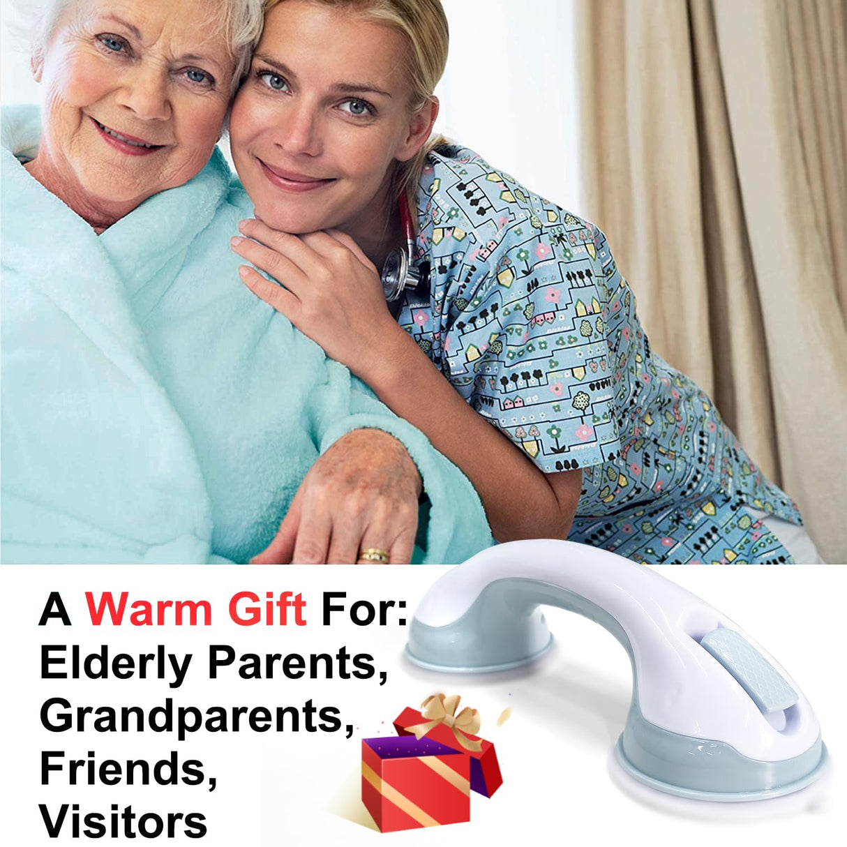 AirTight® Grab Bars for Shower Heavy-Duty (2Pack) 12.3-Inch ADA Compliant Grab Bar for Seniors Shower Handles for Elderly Suction Handicap Safety Handrail for Bathroom Bathtubs Toilet Tiles Glass