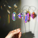 7 Pcs AB Colored Crystal Suncatcher Small Trellis Golden Plant Potted Stake