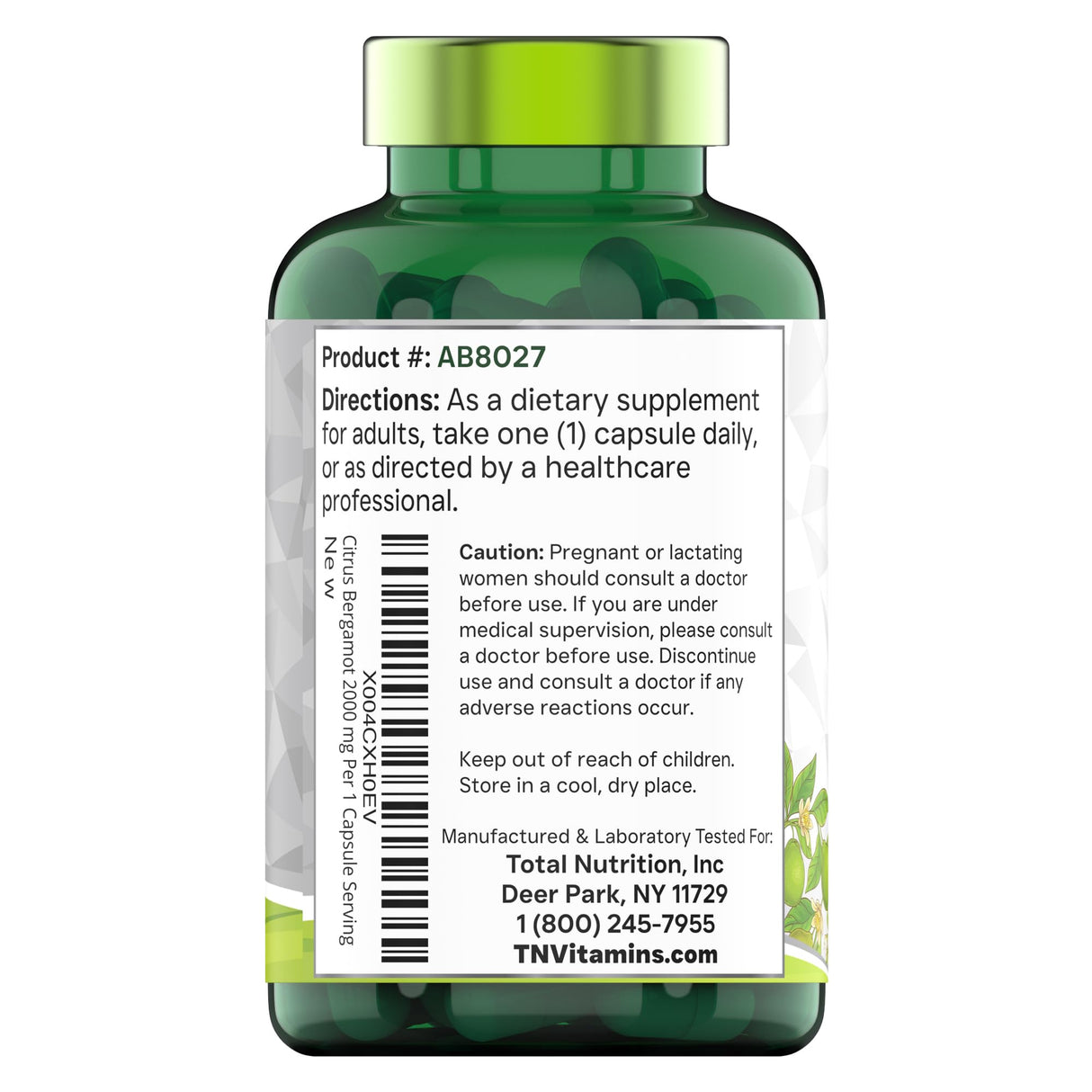 tnvitamins Citrus Bergamot 2000mg - 180 Capsules | Ultra Potent Citrus Bergamot Supplement 2000 mg Per 1 Capsule Serving | 6 Month Supply! | Non-GMO | Made in The USA!