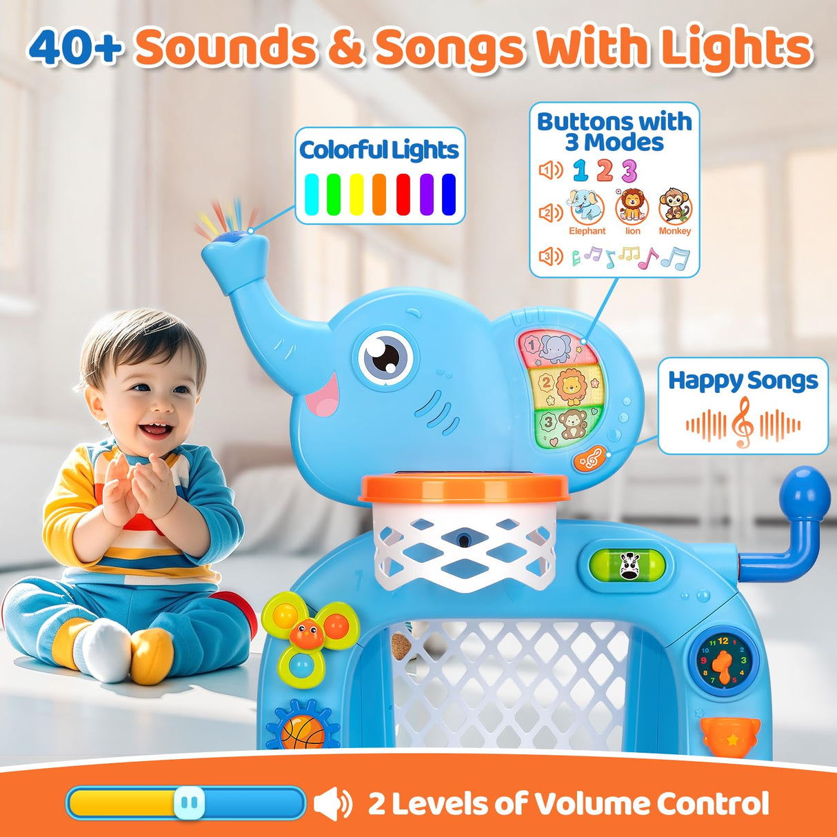 KIZZYEA Toys for 1 2 3 Years Old Boys Girls, Toddler Basketball Hoop & Soccer Goal, Montessori Toy, Interactive Musical Sports Toys with Light, Christmas Birthday Gifts for Baby Kids Age 12-18 Months