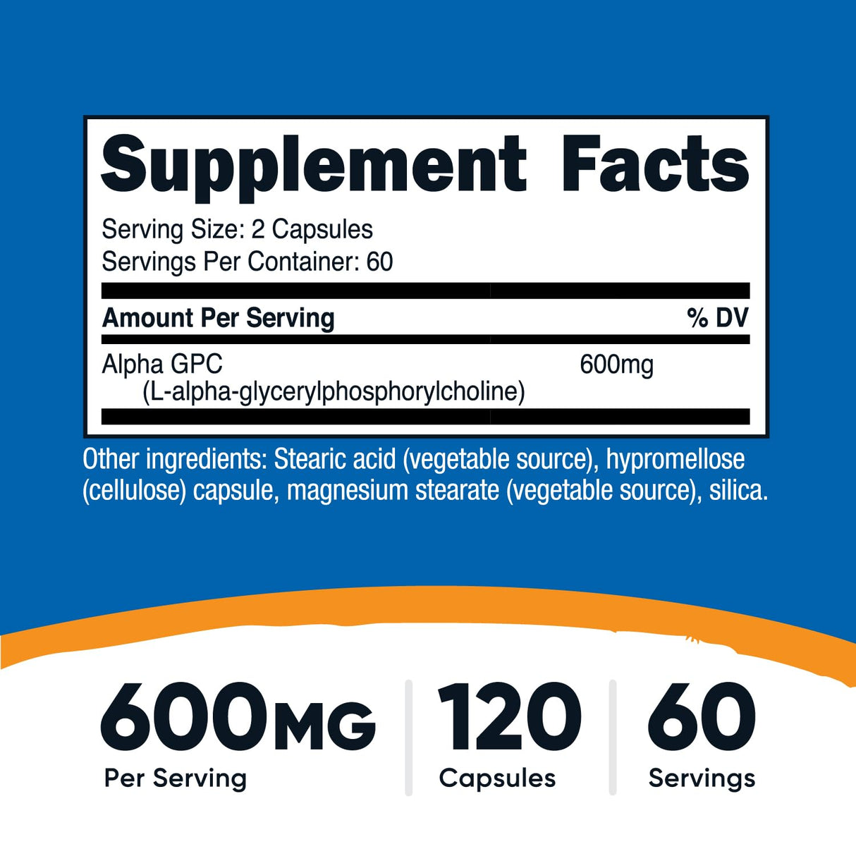 Nutricost Alpha GPC 600mg, 120 Vegetarian Capsules - Non-GMO and Gluten Free, 300mg Per Capsule