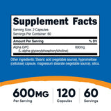 Nutricost Alpha GPC 600mg, 120 Vegetarian Capsules - Non-GMO and Gluten Free, 300mg Per Capsule